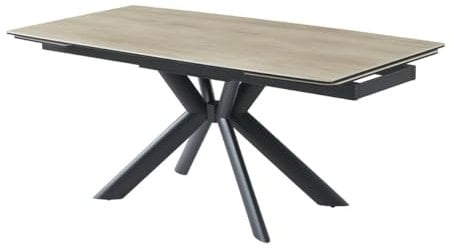 Vente-unique - Table à Manger Extensible 6 à 10 Personnes en céramique, Verre trempé et métal - Naturel Clair et Noir - LIOMINA de Maison Céphy