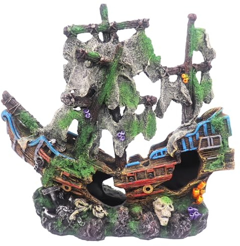 Ulifery Aquarium-Boot, Schiffswrack, versunkenes Piratenschiff, Kunstharz, Aquarium-Dekoration, Flugzeugträger für Betta, super groß, XXL für 55–75 Gallonen Tank