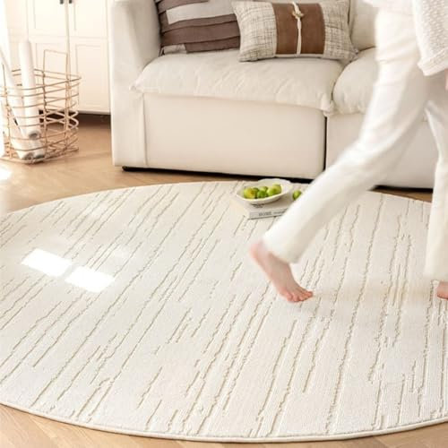 Tospass Wohnzimmer Teppich Rund 120cm Creme Beige Modern Schlafzimmer Kinderzimmer Runder Sofa Couchtisch Kurzflor Teppich Wasserdicht rutschfest Waschbarer