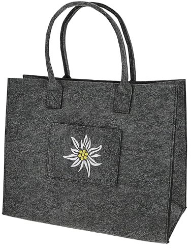 Cepewa Tasche Filz Edelweiß | grau 46x30cm 100% Polyesterfilz 5mm | Einkaufstasche Shopper Henkeltasche