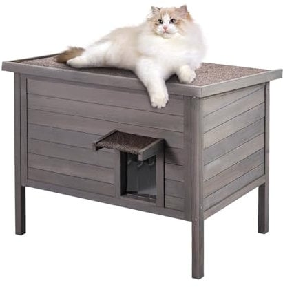 VEVOR Katzenhaus wetterfest, Katzenhütte für mehrere Katzen, Katzenbox aus Holz für draußen, schaumisolierte Wände, offenes Dach, Türklappen aus PVC, 870 x 535 x 690 mm