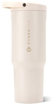 HydroJug Sport 32 oz Insulated Stainless Steel Water Bottle, Cream | Triple wall insulated, circular flip straw, leak-resistant, swivel handle, removable rubber boot, BPA-free, dishwasher safe
