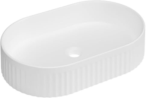 VBChome Waschbecken 50 x 32 x 12 cm Keramik Weiß Oval Geripptes Aufsatzwaschbecken Waschtisch Handwaschbecken Aufsatzwaschbecken Komfortabel Modern Elegant