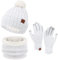 ZASFOU Damen Winter Beanie Mützen Schal Touchscreen Handschuhe Set Chenille Strick Wintermütze Winterhandschuhe Loop Schal