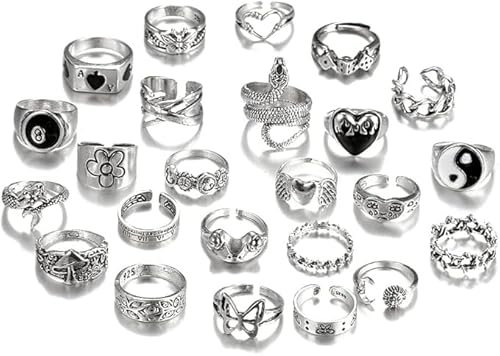 Vintage Silber Punk Ring Set - Offene Knöchel Ringe für Männer und Frauen, Stapelbar Gothic Bohemian Y2K Ringe