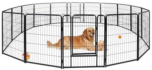 XINZI 16-teiliges Welpenlaufstall Freilaufgehege 80cm hoch – Faltbarer Hundelaufstall mit 2 Türen & 15 Erdankern, Laufgitter Tierlaufstall für Kleintiere – Welpengitter für Wohnung, Garten, Camping