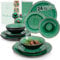 SÄNGER | Teller Set Palm Beach 24 tlg, Geschirrset 8 Personen, Geschirr Steingut, Dinner Set inkl. Speiseteller Dessertteller & Tiefe Teller, Essservice Grün Schwarz mit Braunem Farbverlauf