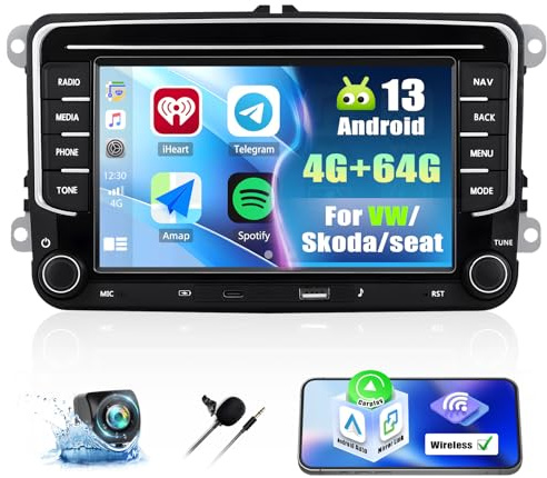 SIXTOP [4G + 64G] Android 13 Carplay Autoradio para VW Golf 5 6 Polo T5 Tiguan Passat Caddy Seat Skoda, 7 pulgadas Pantalla táctil Autoradio con Carplay Android Auto GPS HiFi FM/RDS Bluetooth+AHD