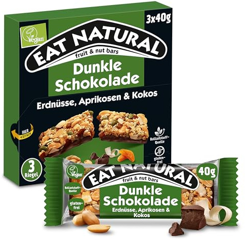 Eat Natural - Vegane Erdnüsse, Kokosnuss & dunkle Schokolade, 3 x 40 g