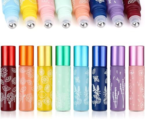 Parfumlism rollon flaschen für öle 10ml, 8 Stück Bunt Roll on Flasche Leer mit Edelstahl-roller Ball, Nachfüllbar Massage Glasroller für ätherische Öle Parfüm lippenöl