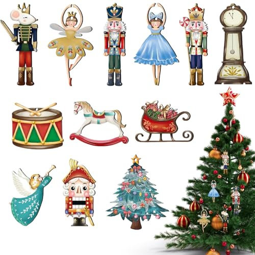 Christbaumschmuck mit Nussknacker, 12 x Weihnachtsbaum-Dekoration aus , Anhänger zum Aufhängen im Auto, dekorative Dekoration für den Winter