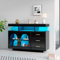 KAZZIO LED-Sideboard-Buffetschrank, 120cm großer Kaffeebarschrank, Schubladenschrank, Sideboard Wohnzimmer, Hochglanz-Küchenschrank mit 16-Farben-Lichtern für das Esszimmer (Schwarz)