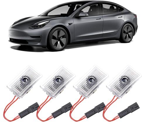 Projecteur De Logo LED Pour Porte De Voiture: 4 Pièces Set Installation Facile, Projection HD, Pour Tesla Model 3/Y/S/X (Blanc)