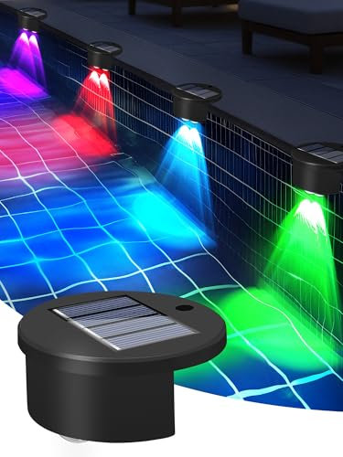Rinfency Doppelte Lichter Solarleuchten für Terrassen und Pools, RGB-Solarleuchten für den Außenbereich, LED-Solarleuchten für oberirdische Schwimmbecken, Zubehör für Trampolin, Terrasse, Zaunpfosten