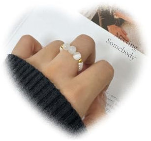 W WEILIRIAN Vintage Perlen Stretch Ring - Stapelbare Ringe - Transparente Perlen - Handgemachte Stapelring Schmuck für Frauen (Stil:C)