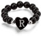 Hasdnker Ring Ringe Damen Bijouterie Herren Natural Stone Crystal Rings for Girls Men Initial Letter Ring with Heart Charms Black Obsidian Rose Quartz Healing Jewelry J Blackobsidian