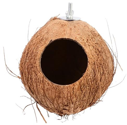 ibasenice Kokosnussschalen-Vogelnest Vogelfütterer Vogelfutternest Vogelhaus Vogelhütte Bett Kiefer Vogelnest Zubehör für Vögel im Freien Bambus Brown