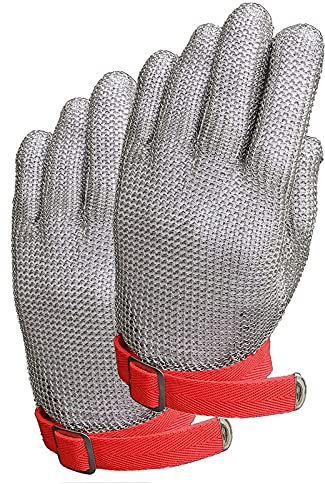 HUNTFF Guantes anticorte de Acero Inoxidable (2 Unidades), Ideales para Cortar Alimentos en cocinas de restaurantes, universales para Zurdos y diestros, 6 Tallas.