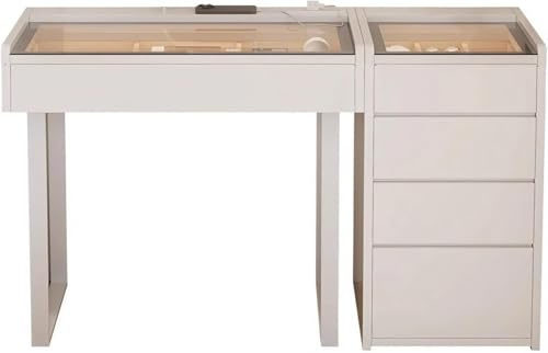 Waschtisch Mit Glasplatte Und Ladestation, Make-up-schminktisch Mit 5 Schubladen Und Verstellbarem Schrank, White
