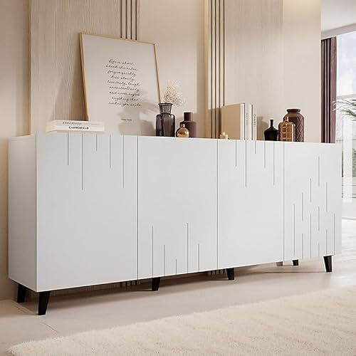 Agritrade AK BARI M Chest of Drawers Modern Sideboard TV Cabinet Media Unit with Storage – 200 cm Wide – Laminated Board with ABS Edges - White Finish