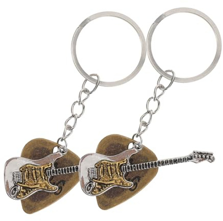 Ipetboom 2 pezzi Portachiavi Chitarra Punk Rock con Plettri in Metallo Resistente Strumento Musicale Portachiavi Uomo Donna per Borsa e Decorazione