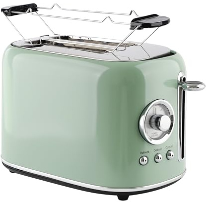 EMERIO Toaster Retro Style | 800 Watt | 2 Scheiben | 7 einstellbare Bräunungsgrade | Brötchenaufsatz | automatische Zentrierung und Abschaltung | 3in1: Auftauen - Aufwärmen - Abbrechen | TO-133281