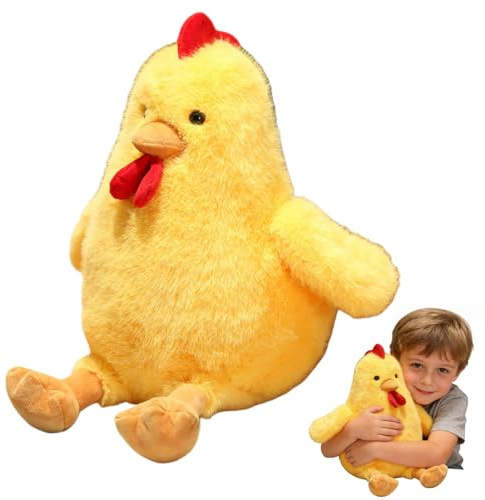Xiyocadt Huhn Kuscheltier Plüschtier, Weiches Stofftier Huhn Küken, Sitzendes Plüschhuhn in Weiß oder Gelb, Flauschiges Kuscheltier für Kinder und Erwachsene (Gelb,30cm)