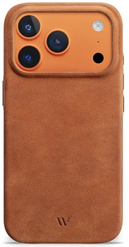 WIIUKA Hülle für iPhone 17 Pro Max, Leder aus Deutschland, 360° Schutz, Lederhülle extra Dünn, Premium Handyhülle, Case, Qi, skiin More VL, Vintage Cognac