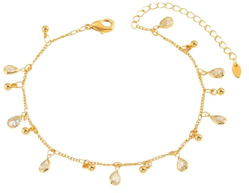 Karma NH10345448 Fußkettchen Zirkone Gold 21 cm modern filigrane Fusskette Fußschmuck Urlaub Strand Abendmode Accessoires Damenfußkette
