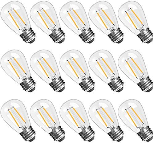 Spacelumen E27 2W LED Warmweiss Outdoor 15er Pack S14 LED Glasglühbirnen | E27 LED Warmweiss für Lichterkette, Wasserdichte 2700K-Lichtbirnen für Außenbereich in Warmweiß