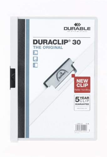 Durable Klemm-Mappe Duraclip (Original 30, Hartfolie, bis 30 Blatt A4, Beutel à 5 Stück) weiß, 222702
