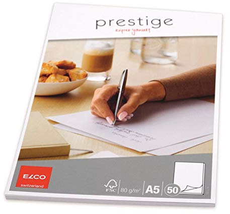 Elco 7371214 Schreibblock Prestige - DIN A5, blanko, 50 Blatt, weiß