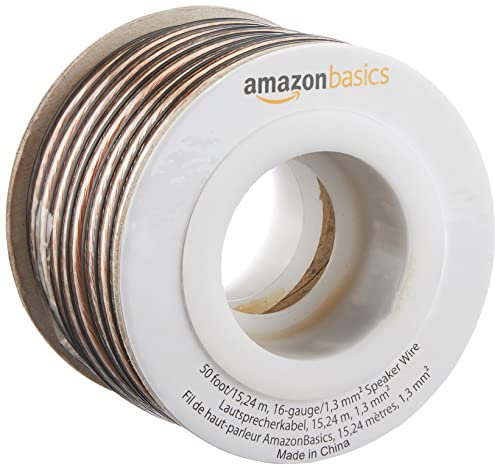 Amazon Basics Cable para altavoz de calibre 16 (50 Feet, 15.24 m, 1.3 mm), Transparente