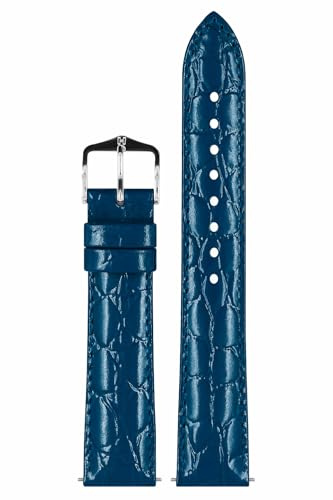 Hirsch Lederarmband für Uhren Crocograin M 20 mm Blau 12302880-2-20