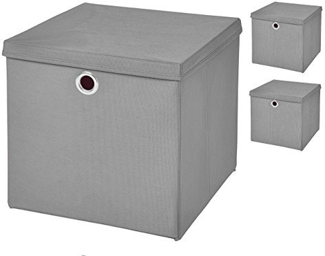 Stick&Shine 3x Aufbewahrungs Korb Hellgrau Faltbox 33 x 33 x 33 cm Regalkorb faltbar mit Deckel