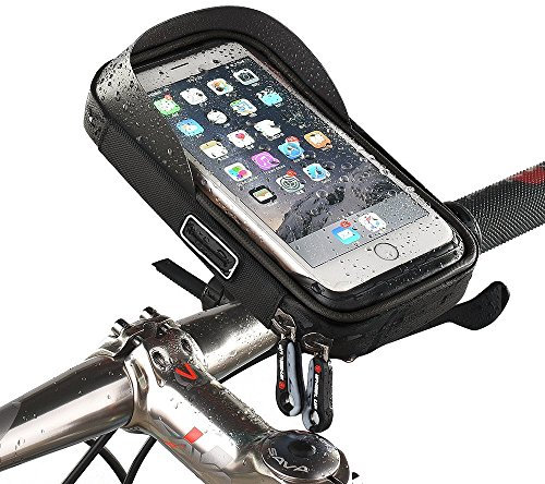 MOOZO Fahrrad-Lenkertasche, universelle wasserdichte Handy-Tasche für Fahrrad & Motorrad, Halterung mit 360 Grad drehbar, für iPhone, Samsung, HTC, LG Smartphones bis zu 15,2 cm (6 Zoll) (schwarz)