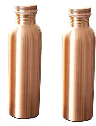 Bouteille d'eau en cuivre pur pour les avantages de santé ayurvédiques (Joint Free & preuve d'étanchéité) (900 ml, plaine) SET DE 2 PIÈCES