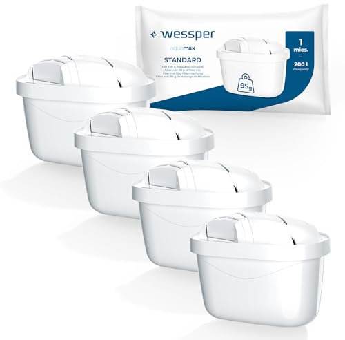 Wessper Cartouche filtrante pour l’Eau | Remplacement de Dafi Unimax Aquaphor A5 BRITA Maxtra+ PHILIPS AWP212/10 | pour Réduire Le Chlore et des Métaux Lourds – 4 pièces