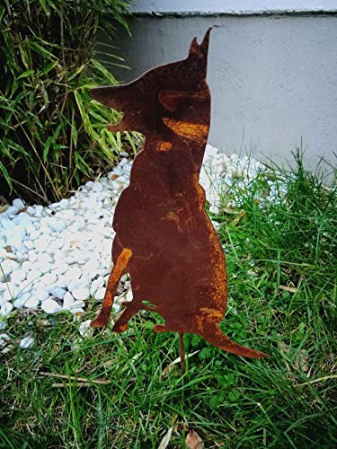 Zen Man Edelrost Gartenstecker Garten Hund Rost aus Metall Gartenfigure Gartendeko Rost Gartensculpture Handarbeit 20 * 0.62 * 33.5cm 031595