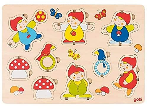 goki 57470 - Aufstellpuzzle Zwerge aus Holz - 9 Teile