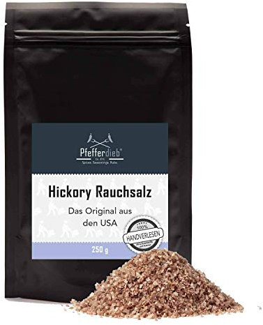 Hickory Rauchsalz, kaltgeräuchertes Meersalz, Original BBQ Gewürz Salz natürlich ohne künstliche Zusätze, mild-würzig, 250g - Pfefferdieb®