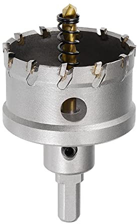 sourcing map 55mm Carbide Hole Cutter, Hole Saws for Stainless Steel Sheet Metal, Non-Slip Triangular Shank Limit Step, with Titanium Coated Center Drill