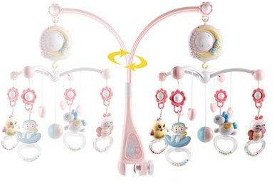 Babybett Mobile Musical Krippe Mobile Bettglocke mit Nachtlicht und Spieluhr Projektor Spielzeug Tier Rassel Lernspielzeug Bett Aufhängen Glocke Kinder Baby