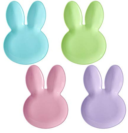 UP ware Melamin-Teller, Osterhasen-Form, Servierteller, Speiseteller, langlebig und BPA-frei, ideal für Frühlings- und Osterdekorationen, Pastellfarben, 25,4 x 18,3 cm, 4 Stück
