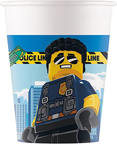 Procos 93511 - Party-Becher Lego City, max. Füllmenge 200 ml, 8 Stück, Einwegbecher aus Papier, Kindergeburtstag, Party-Geschirr, FSC® Mix
