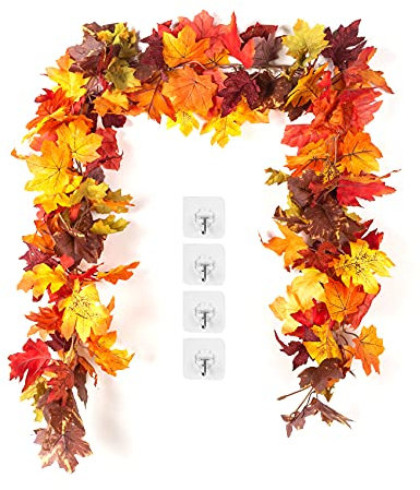 KASZOO Herbstgirlande Künstlich 2 Stück – Ahornblätter Herbstdeko Für Innen & Außen, 176cm/Stück Blättergirlande Für Tisch, Tür, Fenster, Hochzeit, Thanksgiving Herbst