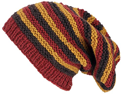 GURU SHOP Beanie Mütze, Gestreifte Strickmütze, Nepalmütze, Wintermütze, Herren/Damen, Braun/rost, Wolle, Size:One Size