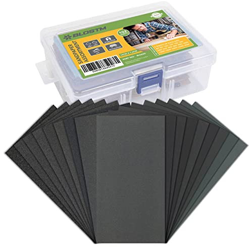 BLOSTM Schleifpapier Set 102 Stück - Schleifpapier Fein bis Grob Körnung von 60 bis 3000 für Holz & Metall - 3 x 5.5 Zoll