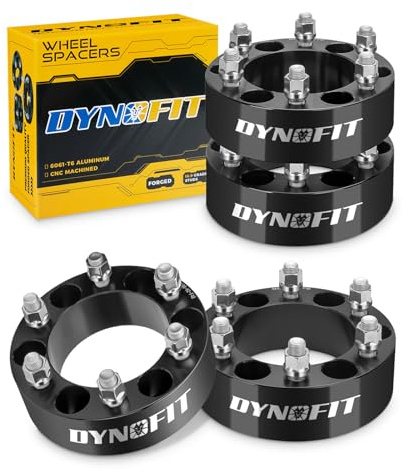 dynofit 6x5.5 to 6x5.5 Forged 2inch Wheel Spacers Adapters for 1999-2025 Silverado Sierra 1500 Yukon 2019-2025 Ram 1500 | Set of 4-Piece Compatible with Chevrolet GMC Cadillac 6x139.7 M14x1.5 Studs