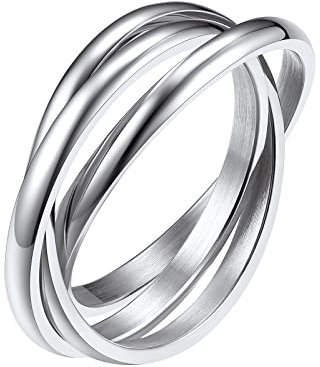 FindChic Ringe Frauen 3er Ring Edelstahl Wickelring Damen Ehering Verlobungsring Silber Modeschmuck Trauringe 20.75